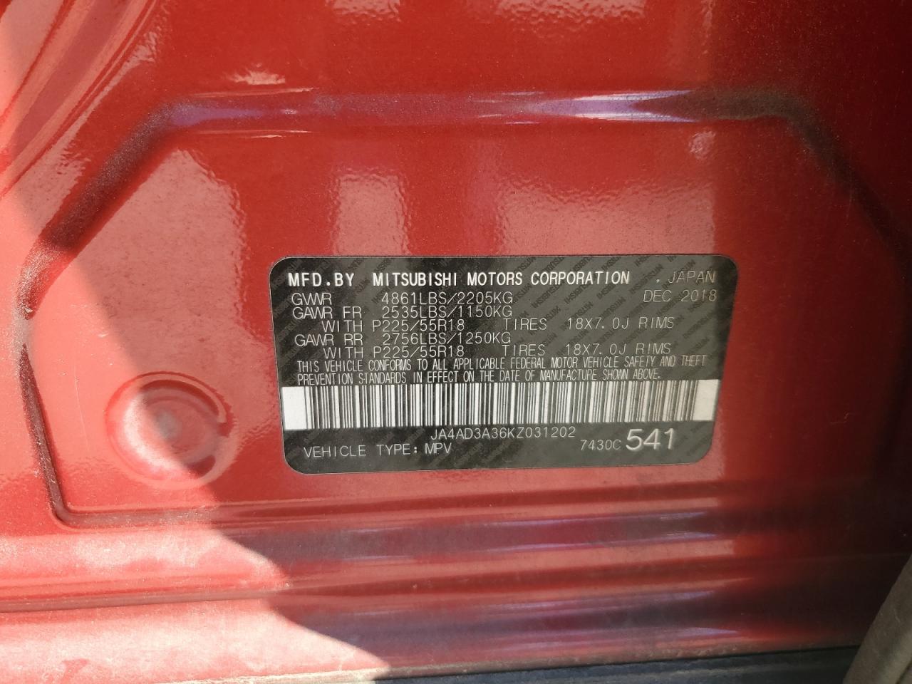 2019 Mitsubishi Outlander Se VIN: JA4AD3A36KZ031202 Lot: 91379225