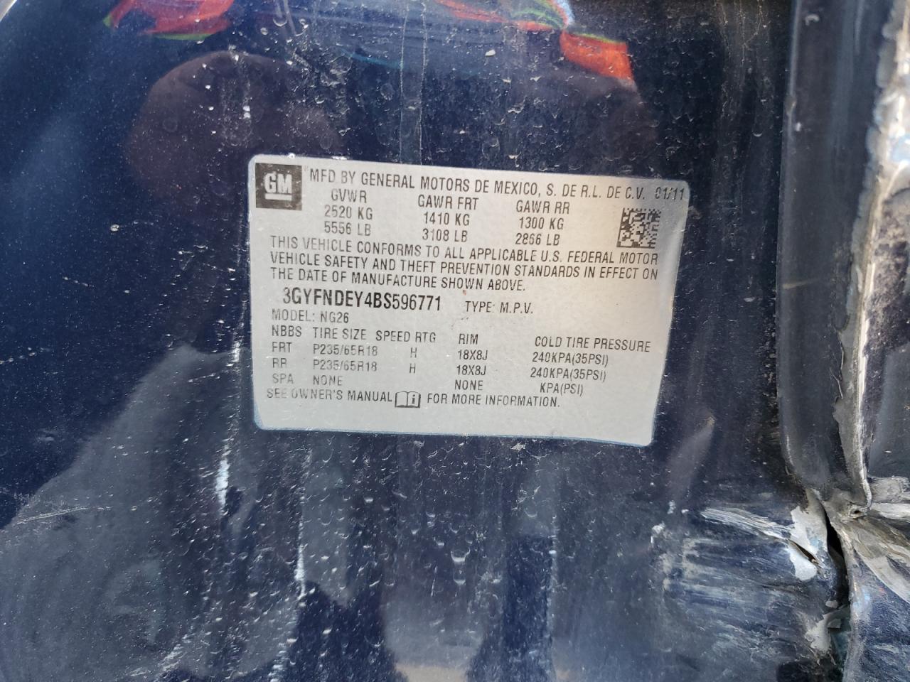 2011 Cadillac Srx Luxury Collection VIN: 3GYFNDEY4BS596771 Lot: 91262745