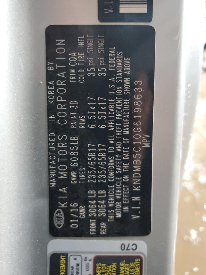 2016 Kia Sedona Lx VIN: KNDMB5C10G6198633 Lot: 92727835