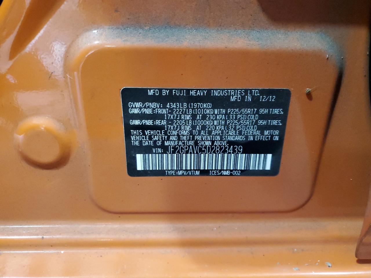 2013 Subaru Xv Crosstrek 2.0 Premium VIN: JF2GPAVC5D2823439 Lot: 91338355