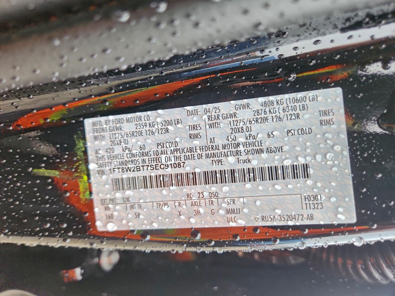 2025 Ford F250 Super Duty VIN: 1FT8W2BT7SEC91087 Lot: 93215715