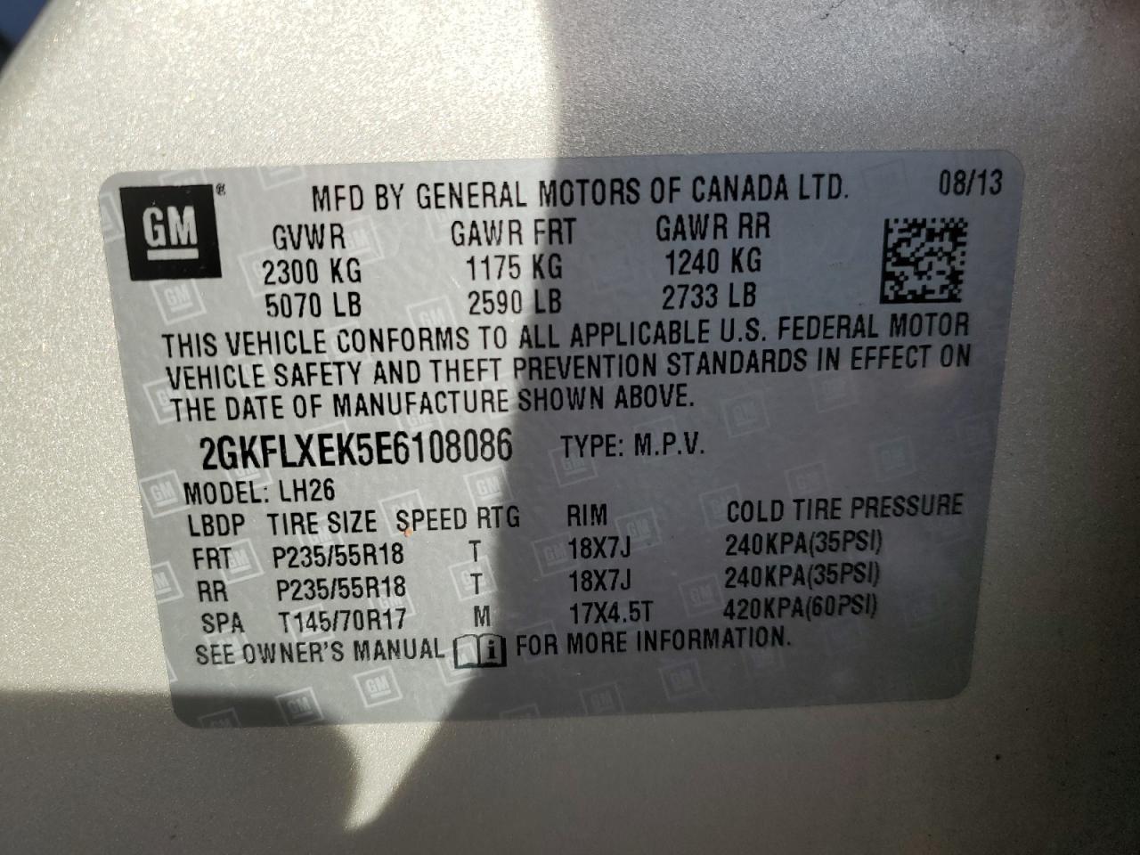 2014 GMC Terrain Slt VIN: 2GKFLXEK5E6108086 Lot: 92884515