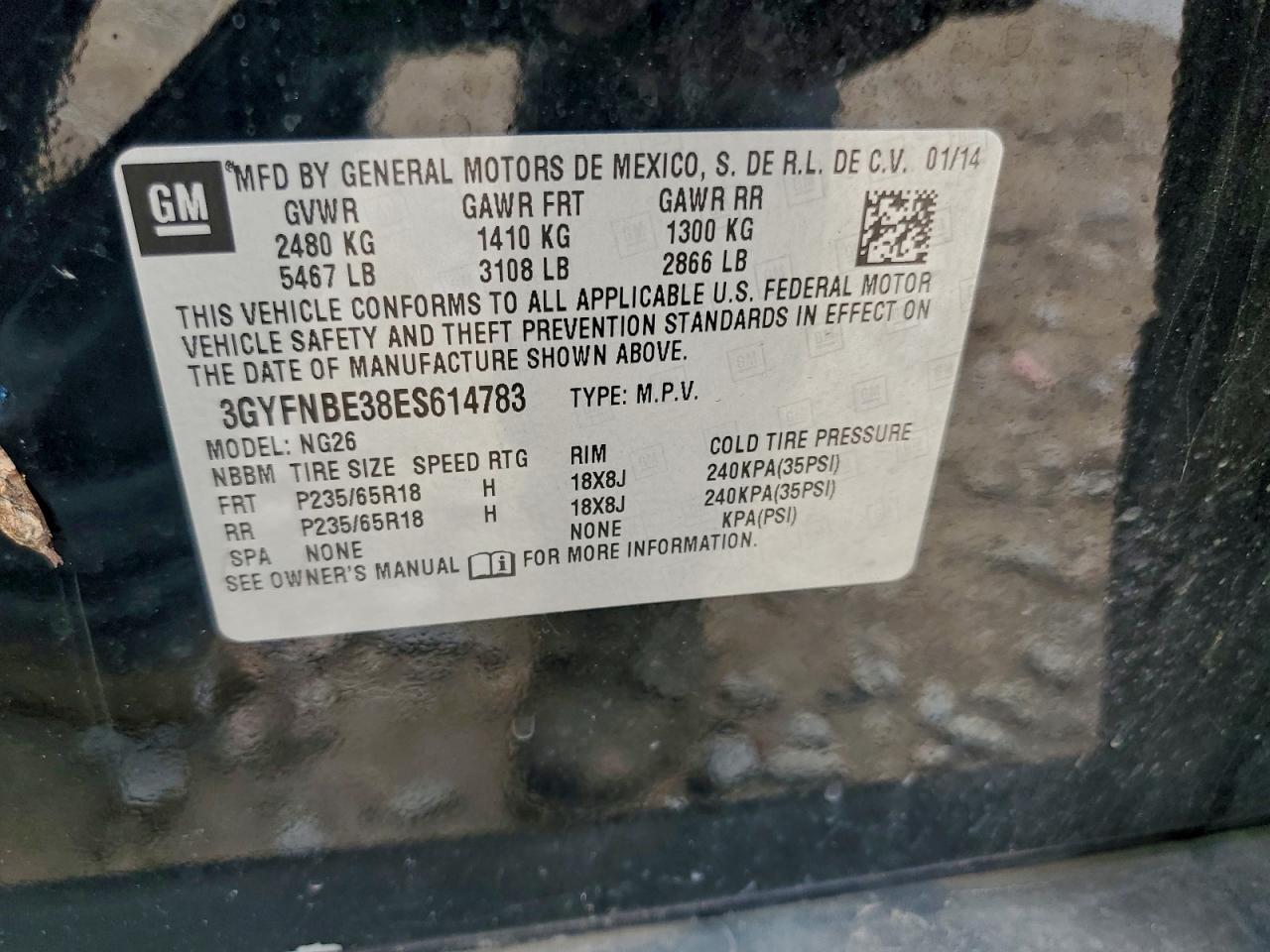 2014 Cadillac Srx Luxury Collection VIN: 3GYFNBE38ES614783 Lot: 94132235