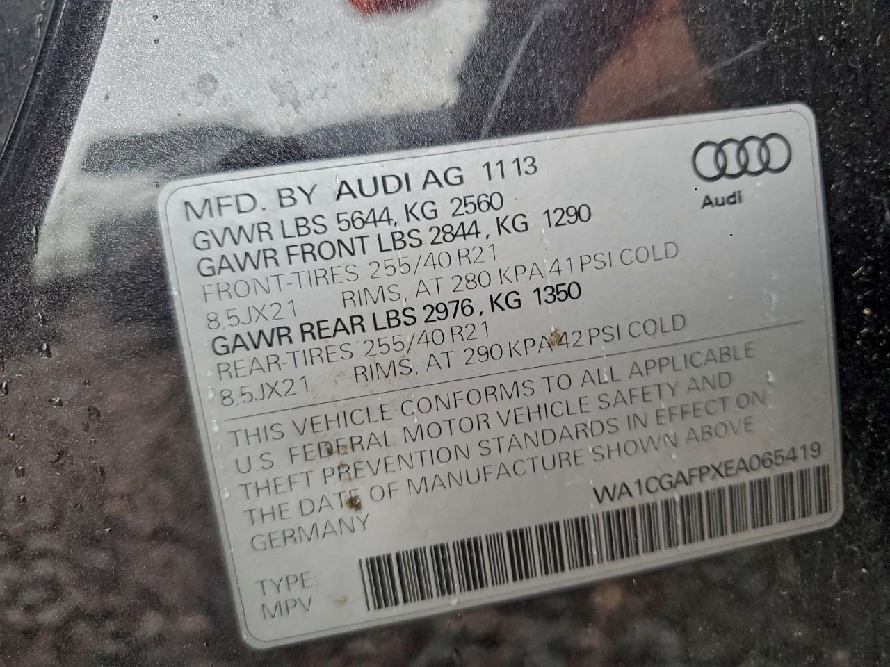 2014 Audi Sq5 Premium Plus VIN: WA1CGAFPXEA065419 Lot: 93755675