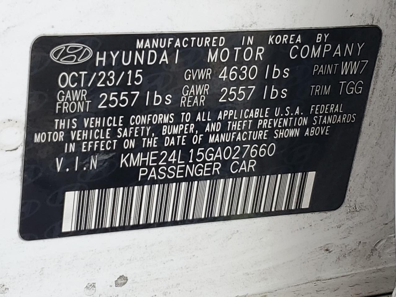 2016 Hyundai Sonata Hybrid VIN: KMHE24L15GA027660 Lot: 92727125