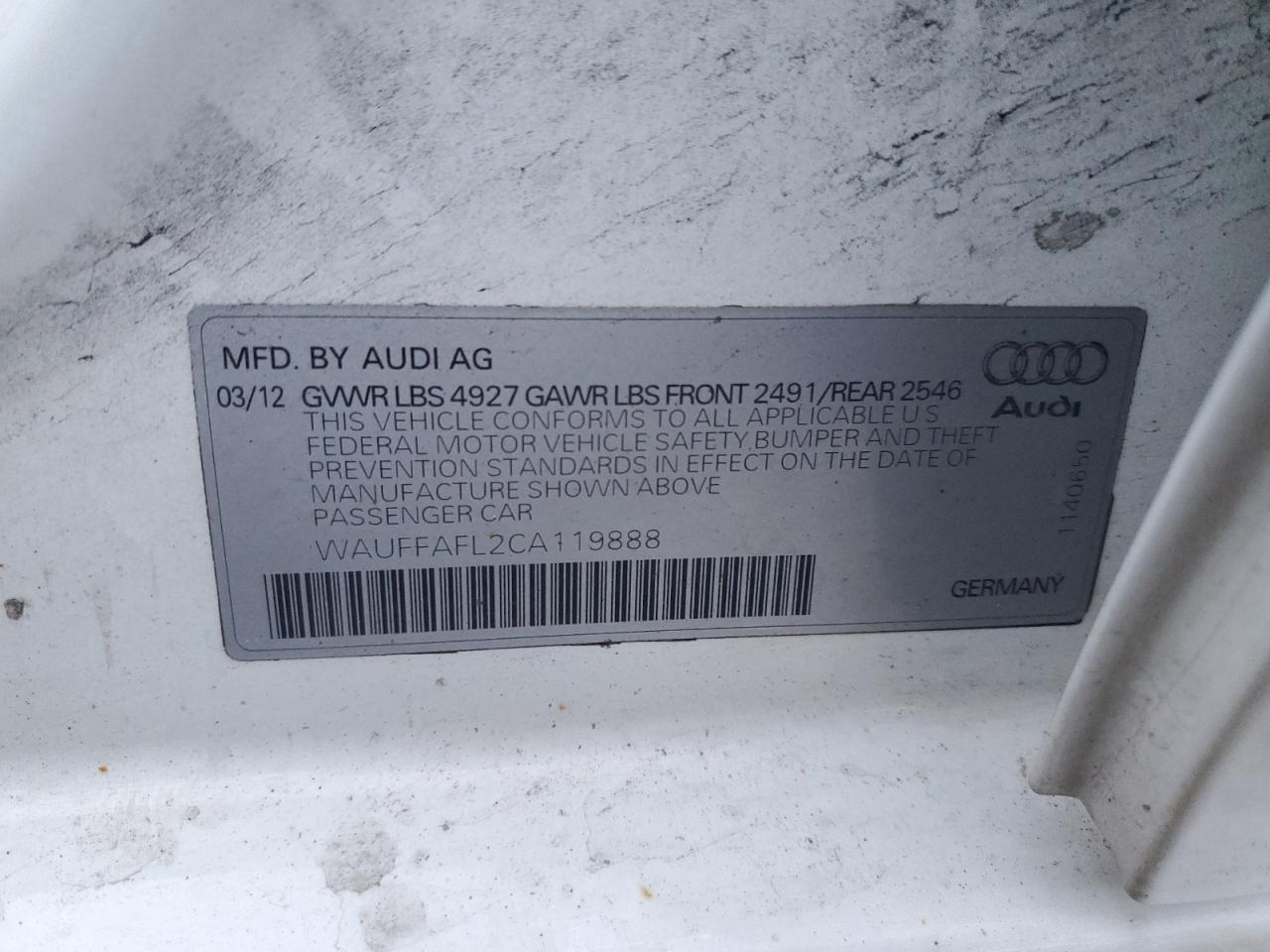 2012 Audi A4 Premium Plus VIN: WAUFFAFL2CA119888 Lot: 92414345