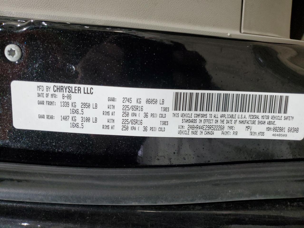 2009 Chrysler Town & Country Lx VIN: 2A8HR44E29R522260 Lot: 91043645