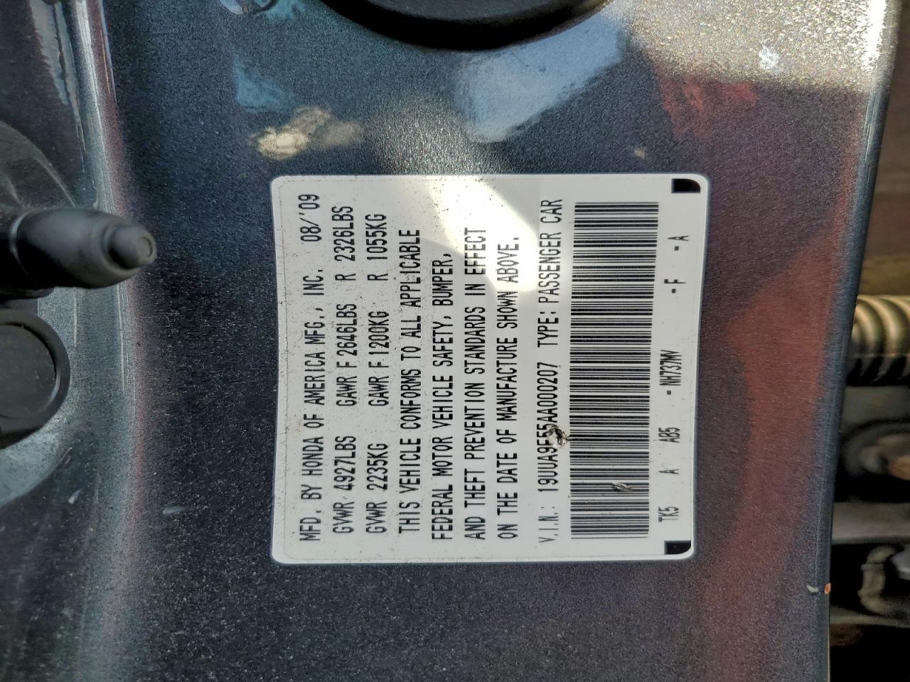 2010 Acura Tl VIN: 19UUA9F55AA000207 Lot: 94087785