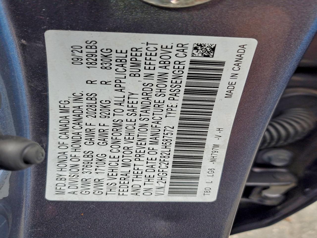 2020 Honda Civic Sport VIN: 2HGFC2F82LH587572 Lot: 94502955