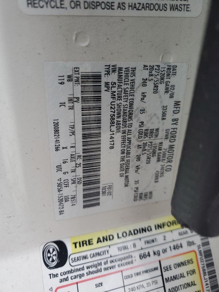 2008 Lincoln Navigator VIN: 5LMFU27588LJ14178 Lot: 93144975