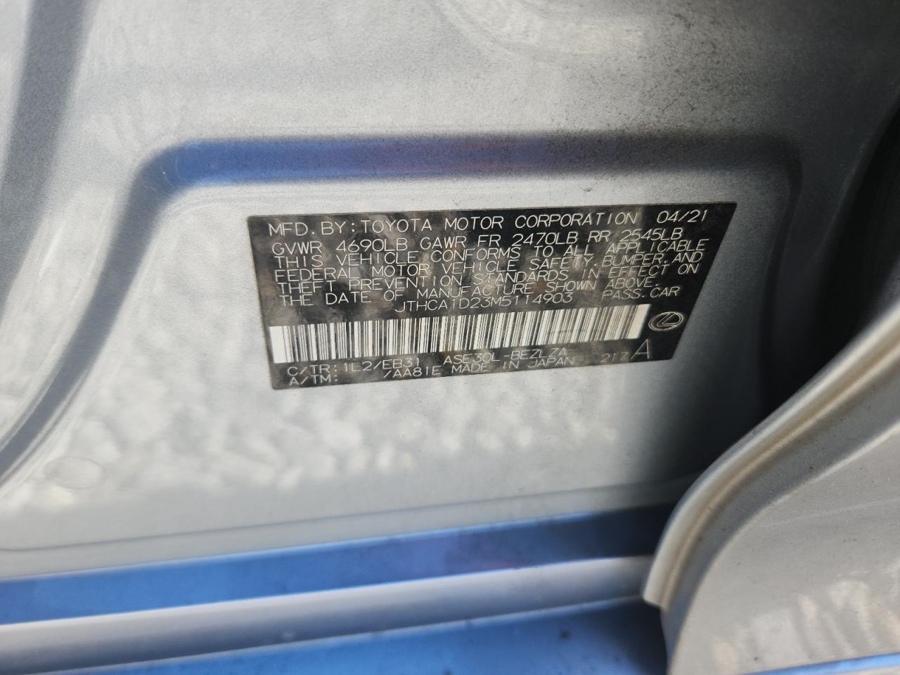 2021 Lexus Is 300 VIN: JTHCA1D23M5114903 Lot: 92938795