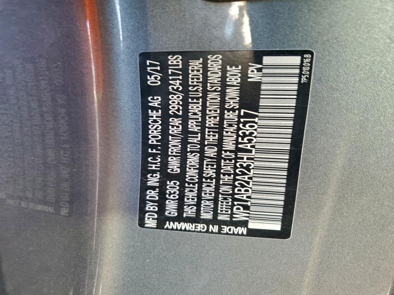 2017 Porsche Cayenne S VIN: WP1AB2A23HLA53617 Lot: 92751715