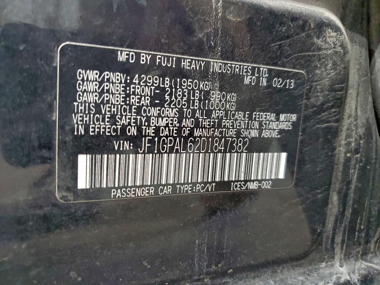 2013 Subaru Impreza Sport Premium VIN: JF1GPAL62D1847382 Lot: 93935065