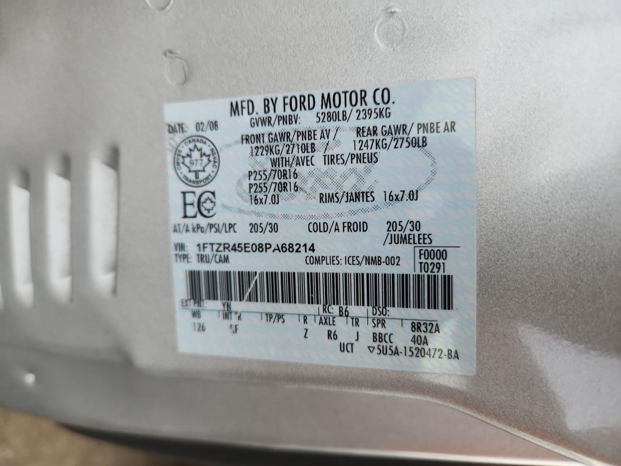 2008 Ford Ranger Super Cab VIN: 1FTZR45E08PA68214 Lot: 92840755