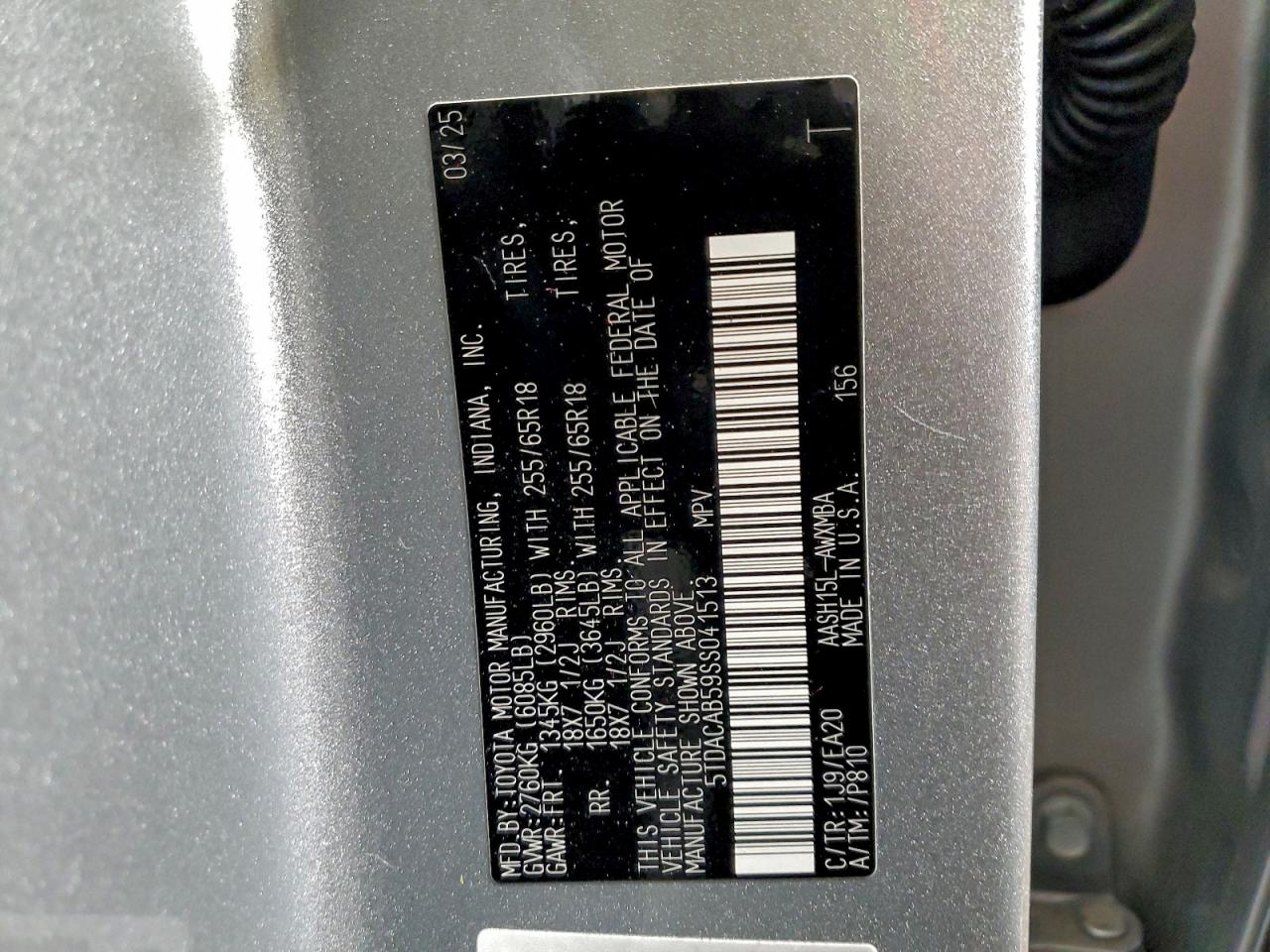 2025 Toyota Grand Highlander Le VIN: 5TDACAB59SS041513 Lot: 94691865