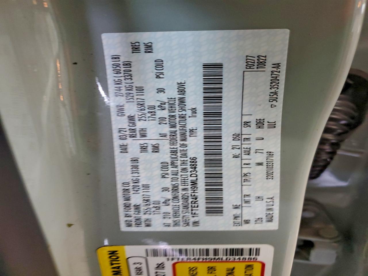 2021 Ford Ranger Xl VIN: 1FTER4FH9MLD34886 Lot: 94049545