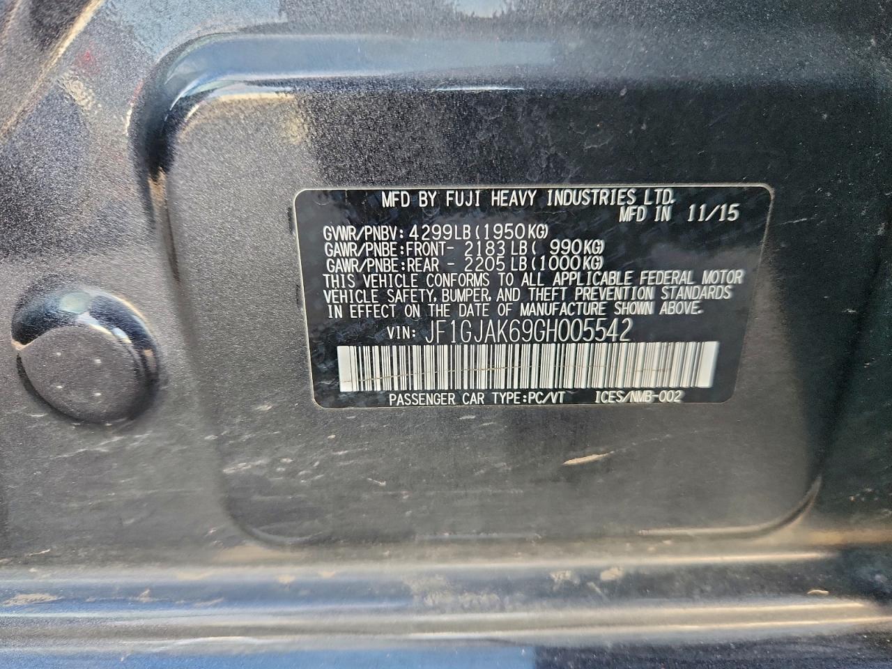 2016 Subaru Impreza Limited VIN: JF1GJAK69GH005542 Lot: 94029855