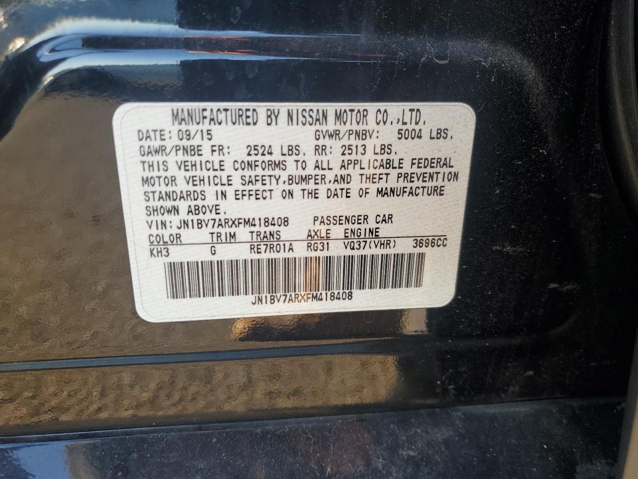 2015 Infiniti Q50 Base VIN: JN1BV7ARXFM418408 Lot: 93098065