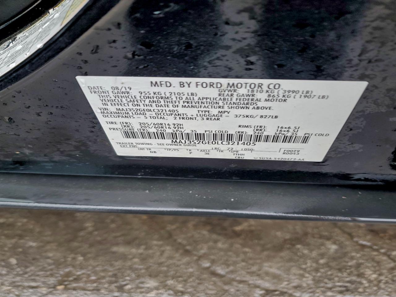 2020 Ford Ecosport Se VIN: MAJ3S2GE0LC321405 Lot: 94178315