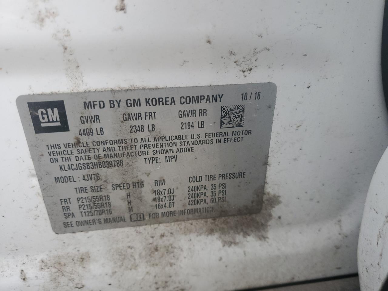 2017 Buick Encore Essence VIN: KL4CJGSB3HB039788 Lot: 91314125