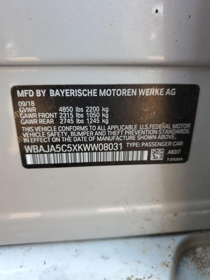 2019 BMW 530 I VIN: WBAJA5C5XKWW08031 Lot: 91207515