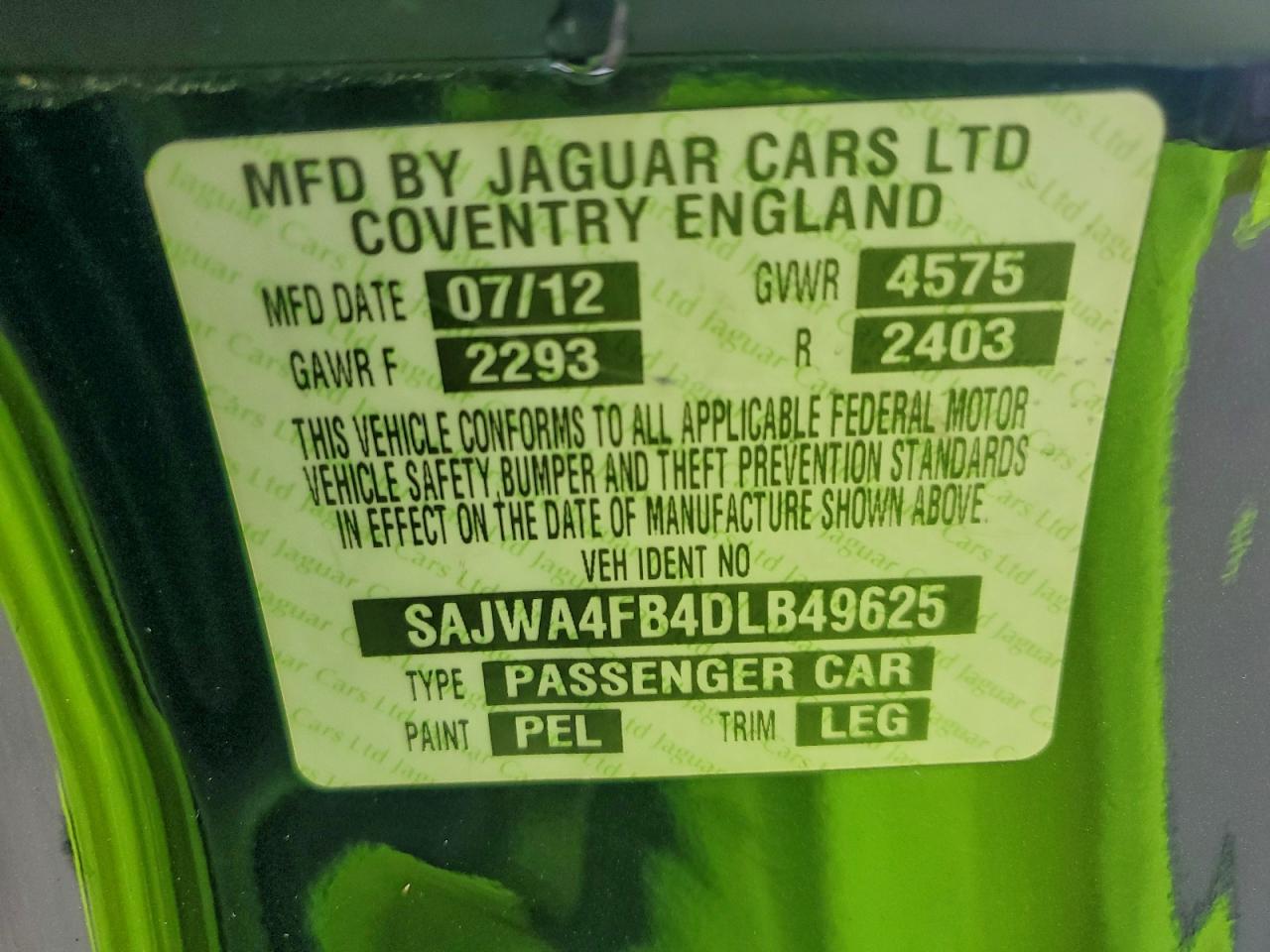 2013 Jaguar Xk VIN: SAJWA4FB4DLB49625 Lot: 93396855