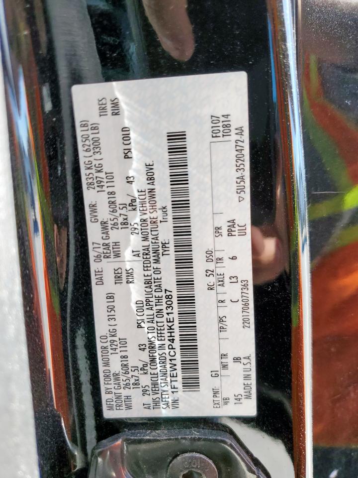 2017 Ford F150 Supercrew VIN: 1FTEW1CP4HKE13087 Lot: 91020185