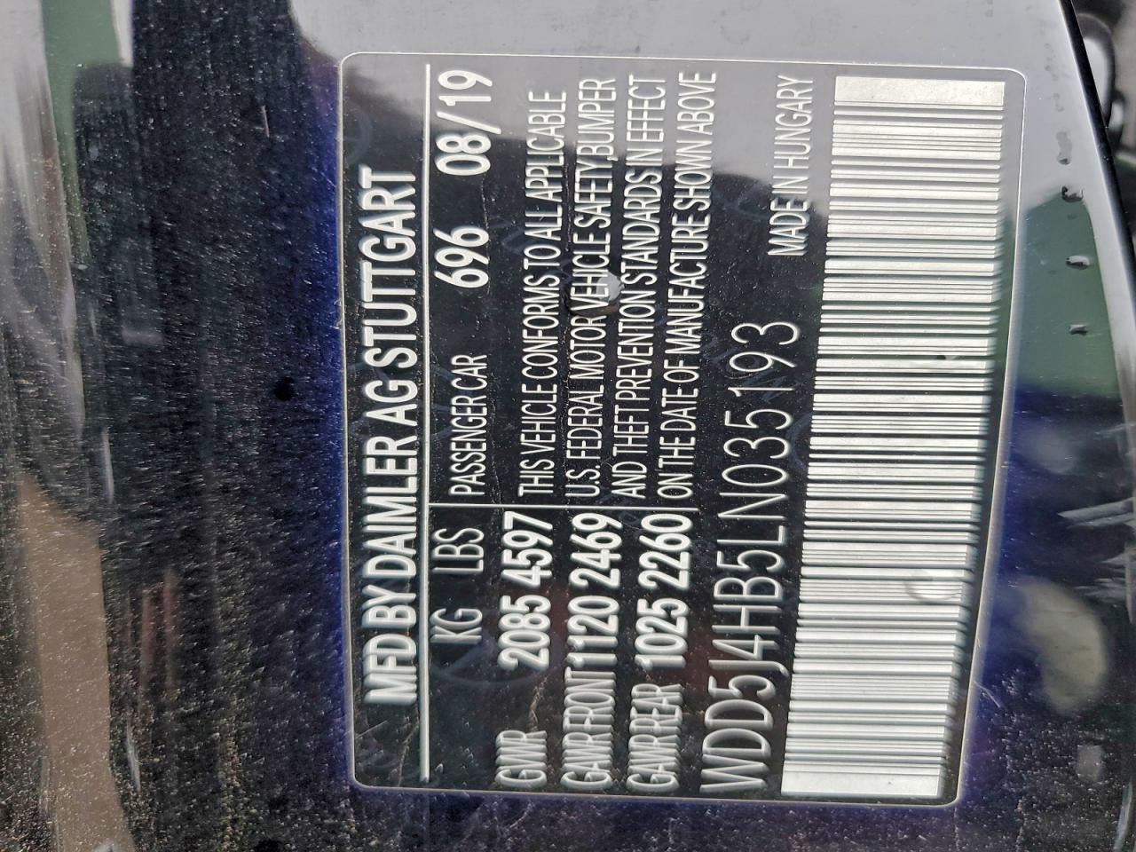 2020 Mercedes-Benz Cla 250 4Matic VIN: WDD5J4HB5LN035193 Lot: 93620595