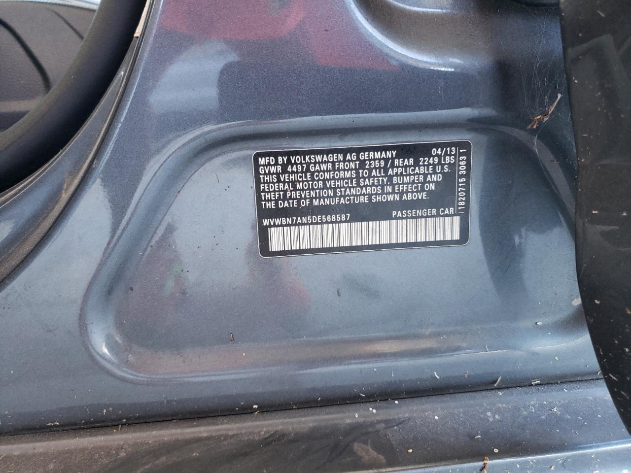 2013 Volkswagen Cc Sport VIN: WVWBN7AN5DE568587 Lot: 89815275