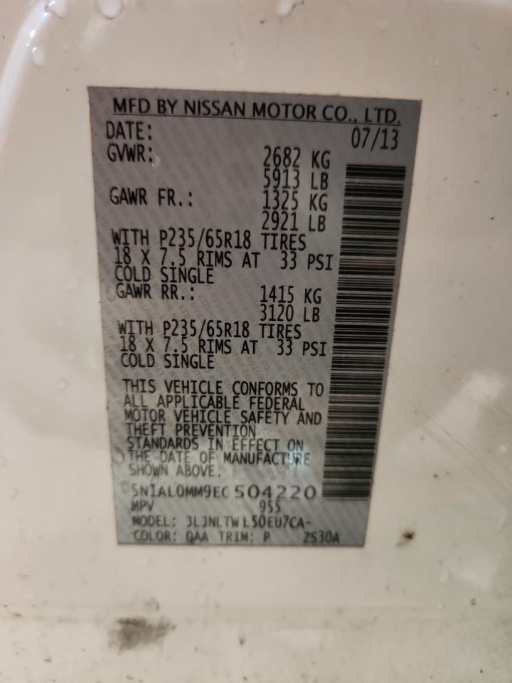 2014 Infiniti Qx60 VIN: 5N1AL0MM9EC504220 Lot: 91057175