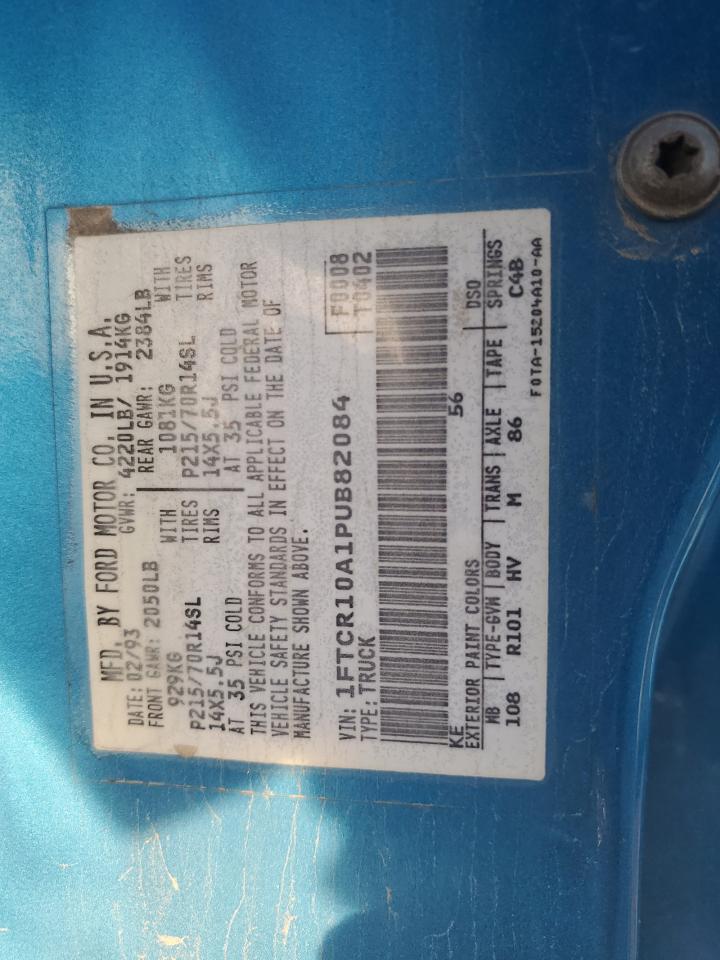 1993 Ford Ranger VIN: 1FTCR10A1PUB82084 Lot: 92693745