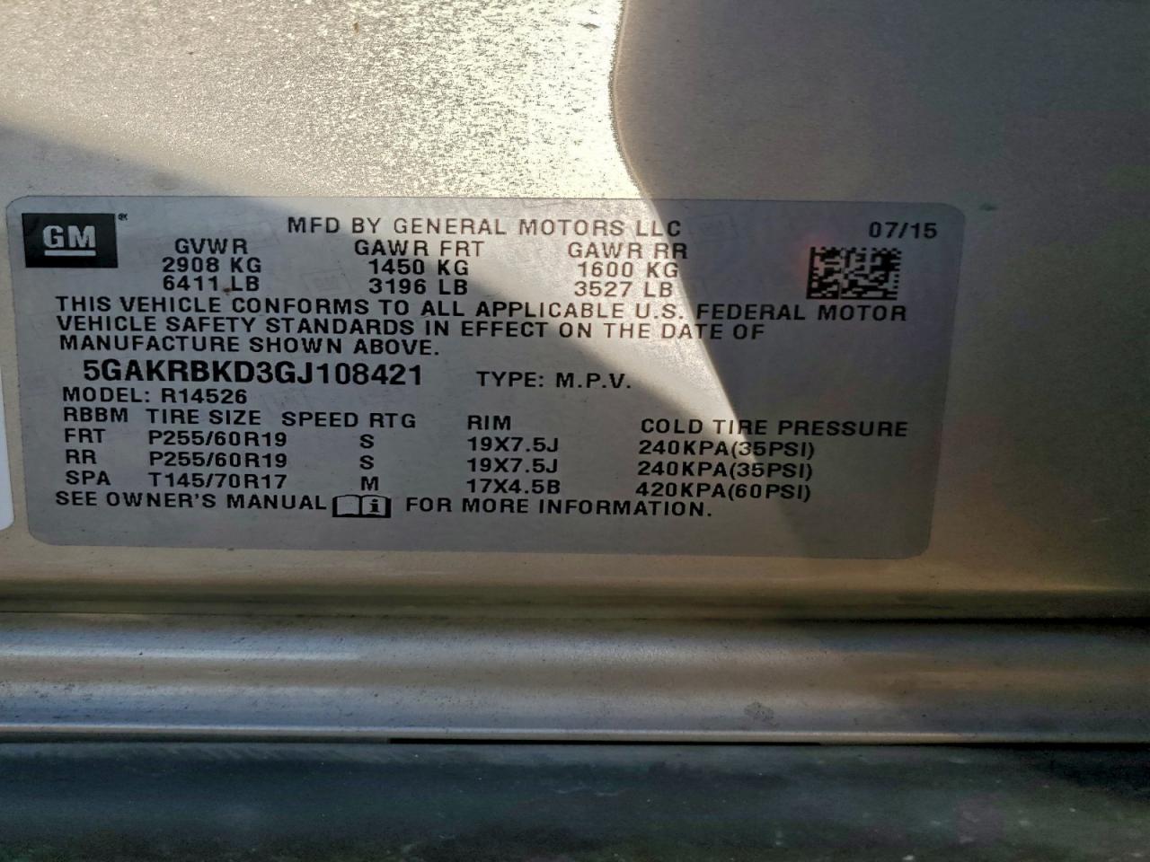 2016 Buick Enclave VIN: 5GAKRBKD3GJ108421 Lot: 93923625