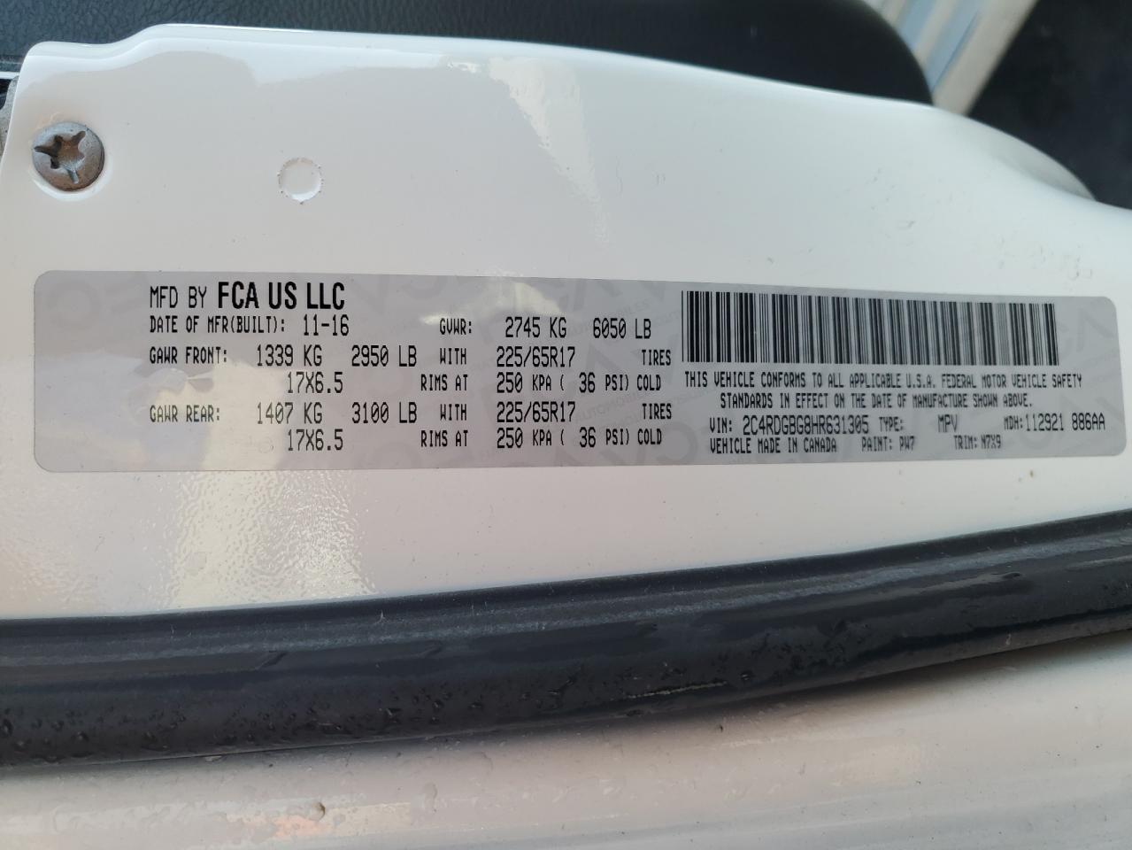 2017 Dodge Grand Caravan Se VIN: 2C4RDGBG8HR631305 Lot: 92258435