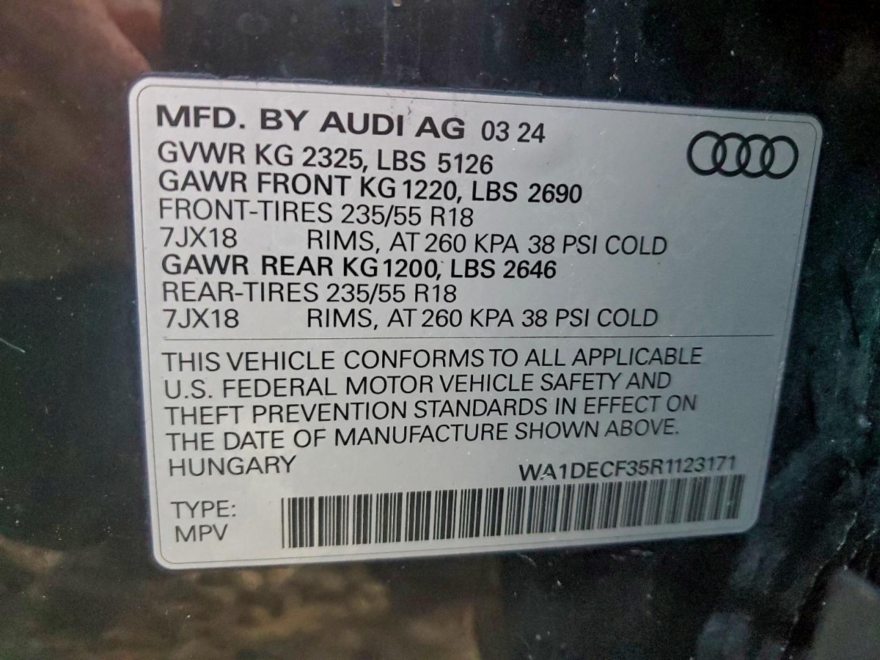 2024 Audi Q3 Premium S Line 45 VIN: WA1DECF35R1123171 Lot: 94048225