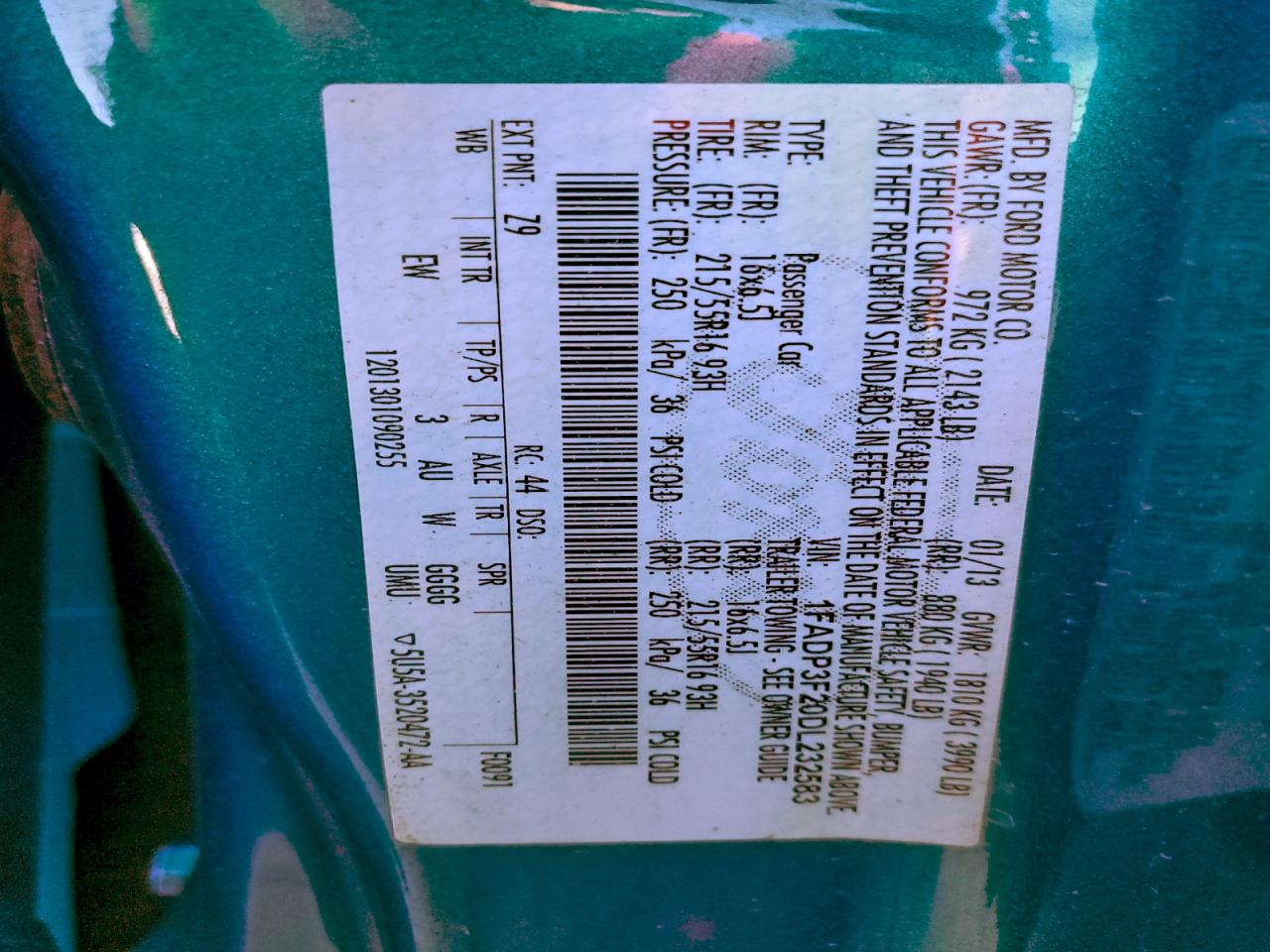 2013 Ford Focus Se VIN: 1FADP3F20DL232583 Lot: 93963155