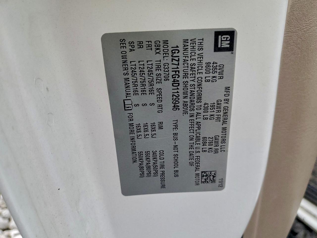 2013 GMC Savana G3500 Lt VIN: 1GJZ71FG4D1129946 Lot: 93703325