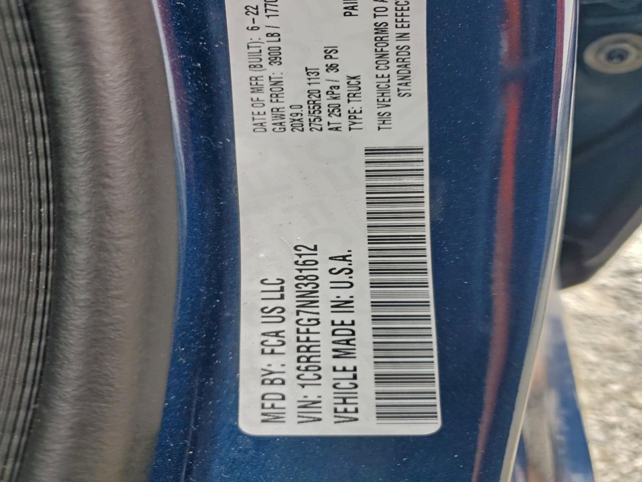 2022 Ram 1500 Big Horn/Lone Star VIN: 1C6RRFFG7NN381612 Lot: 93664265