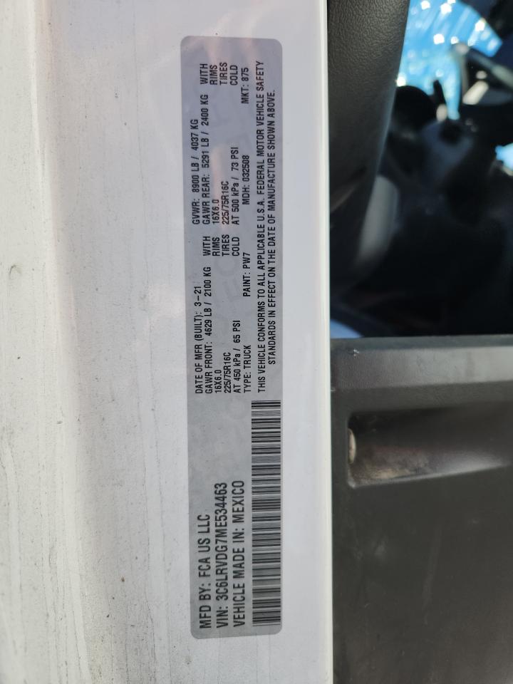 2021 Ram Promaster 3500 Delivery Van VIN: 3C6LRVDG7ME534463 Lot: 92362355