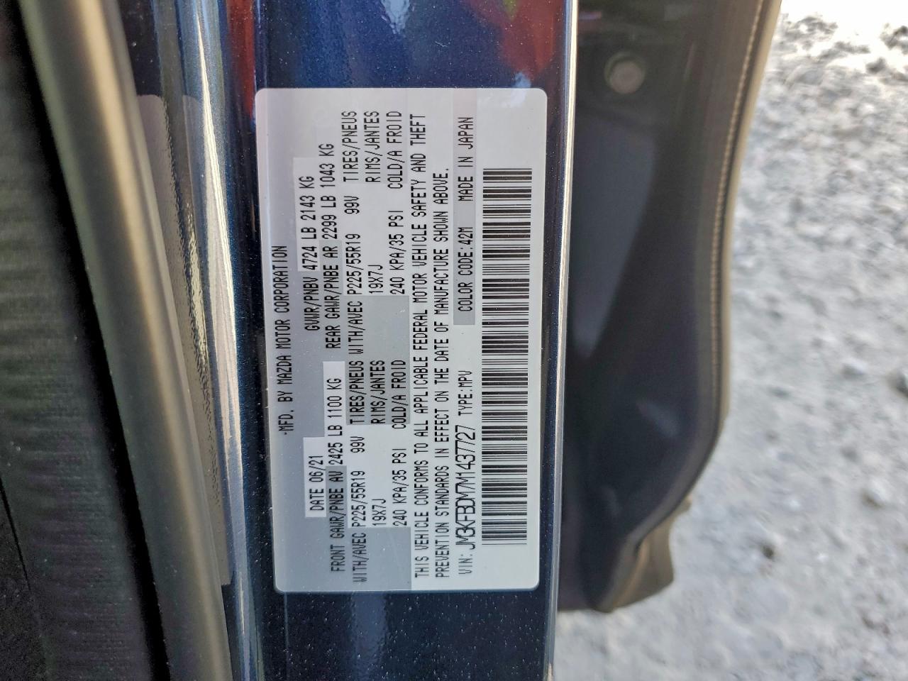 2021 Mazda Cx-5 Grand Touring VIN: JM3KFBDM7M1437727 Lot: 94353295