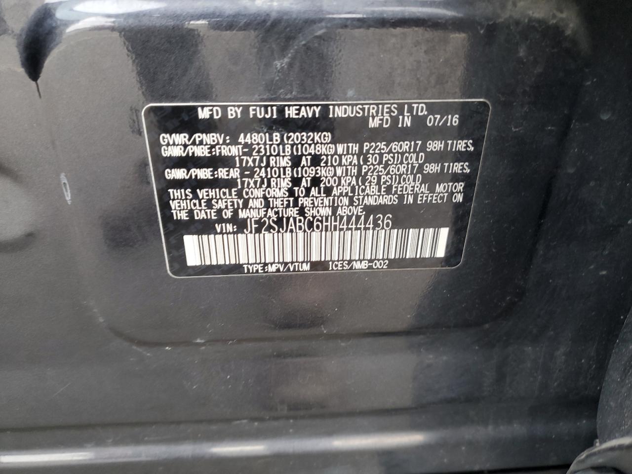 2017 Subaru Forester 2.5I VIN: JF2SJABC6HH444436 Lot: 92863365