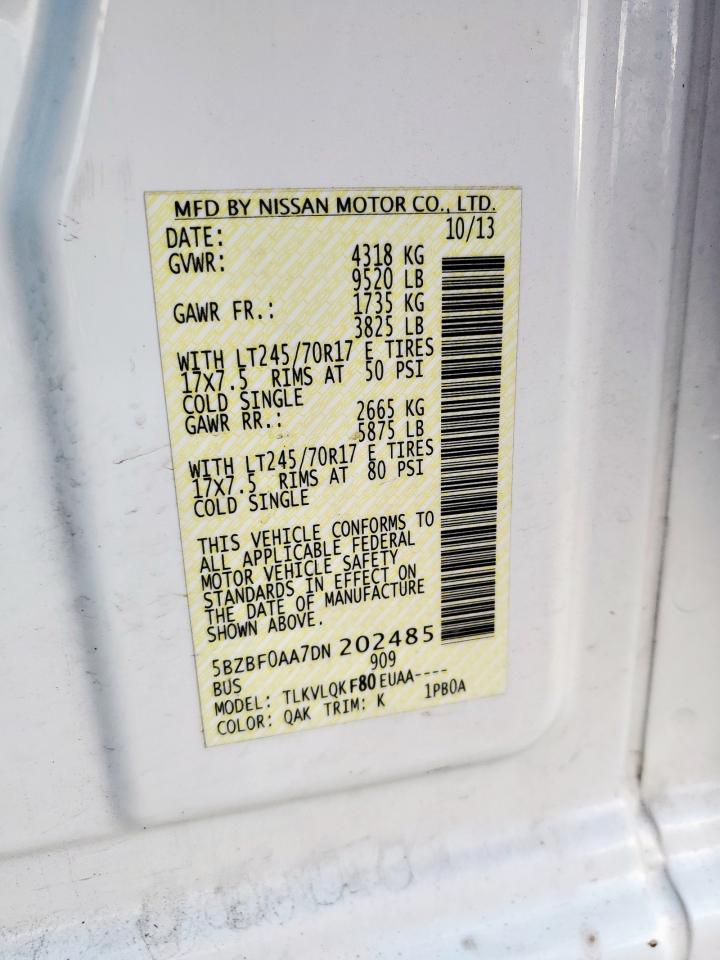 2013 Nissan Nv 3500 S VIN: 5BZBF0AA7DN202485 Lot: 93103455