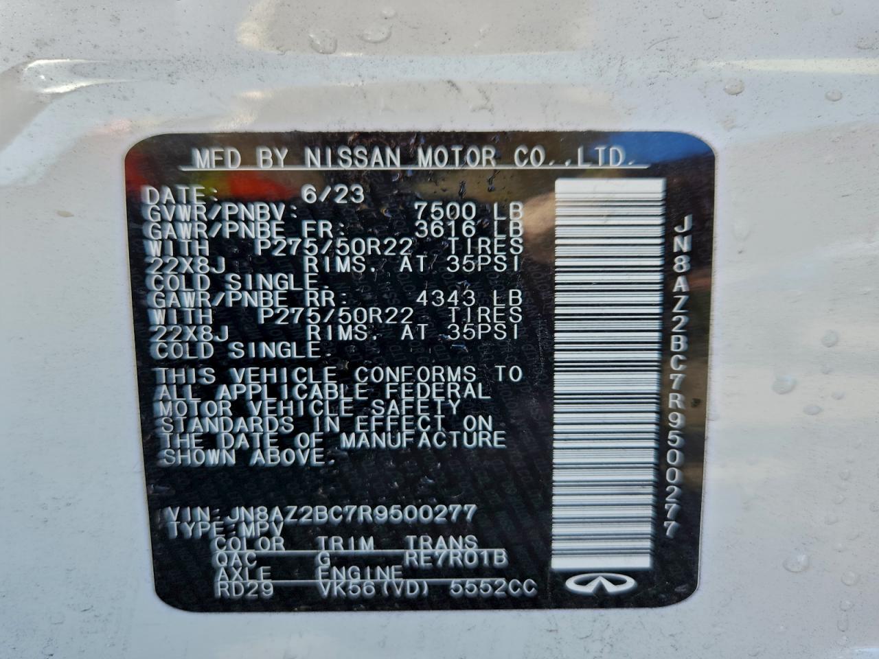 2024 Infiniti Qx80 Sensory VIN: JN8AZ2BC7R9500277 Lot: 94115225