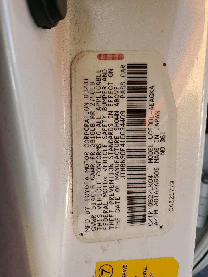 2001 Lexus Ls 430 VIN: JTHBN30F410034409 Lot: 92869355