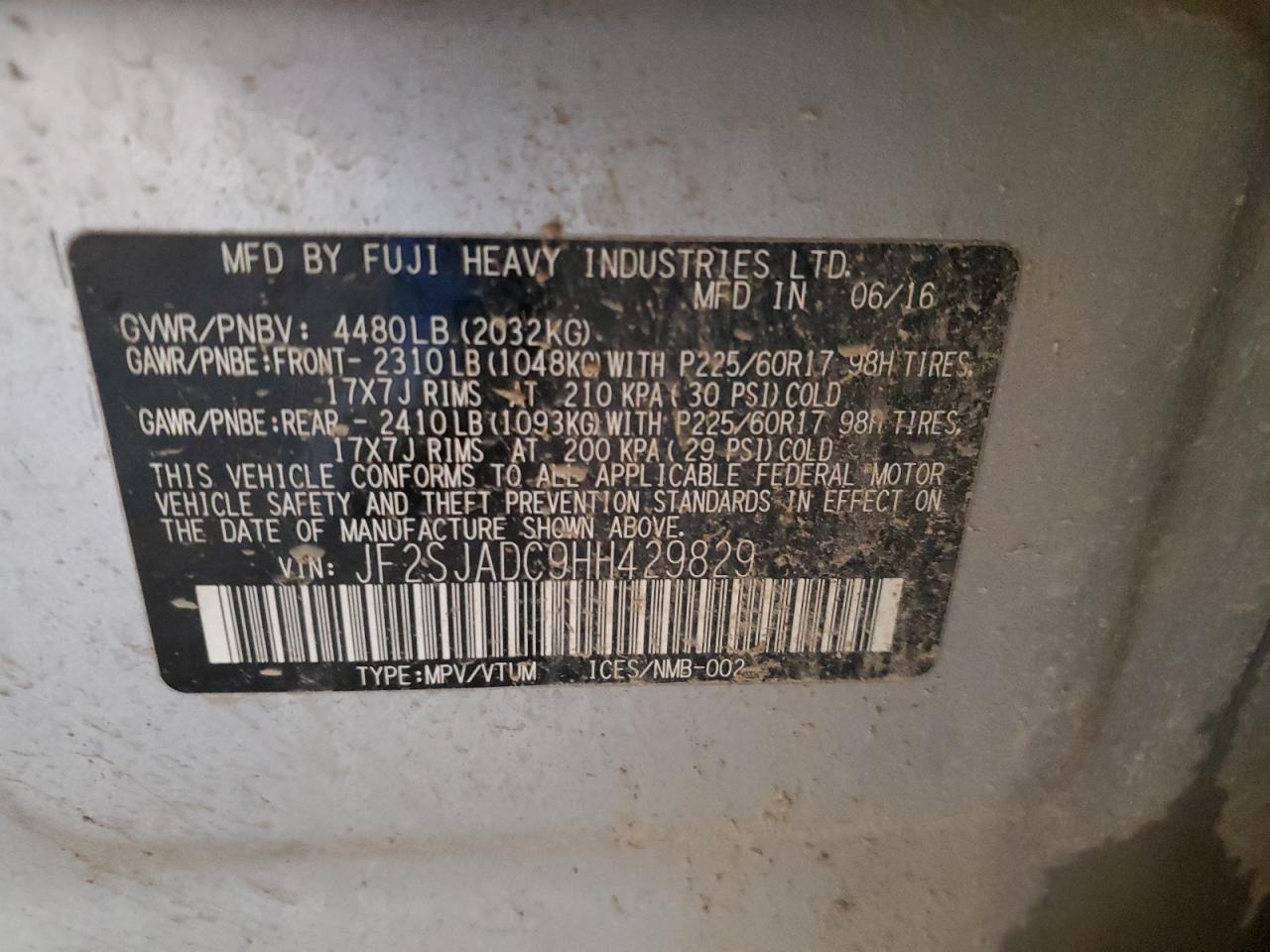 2017 Subaru Forester 2.5I Premium VIN: JF2SJADC9HH429829 Lot: 91412635