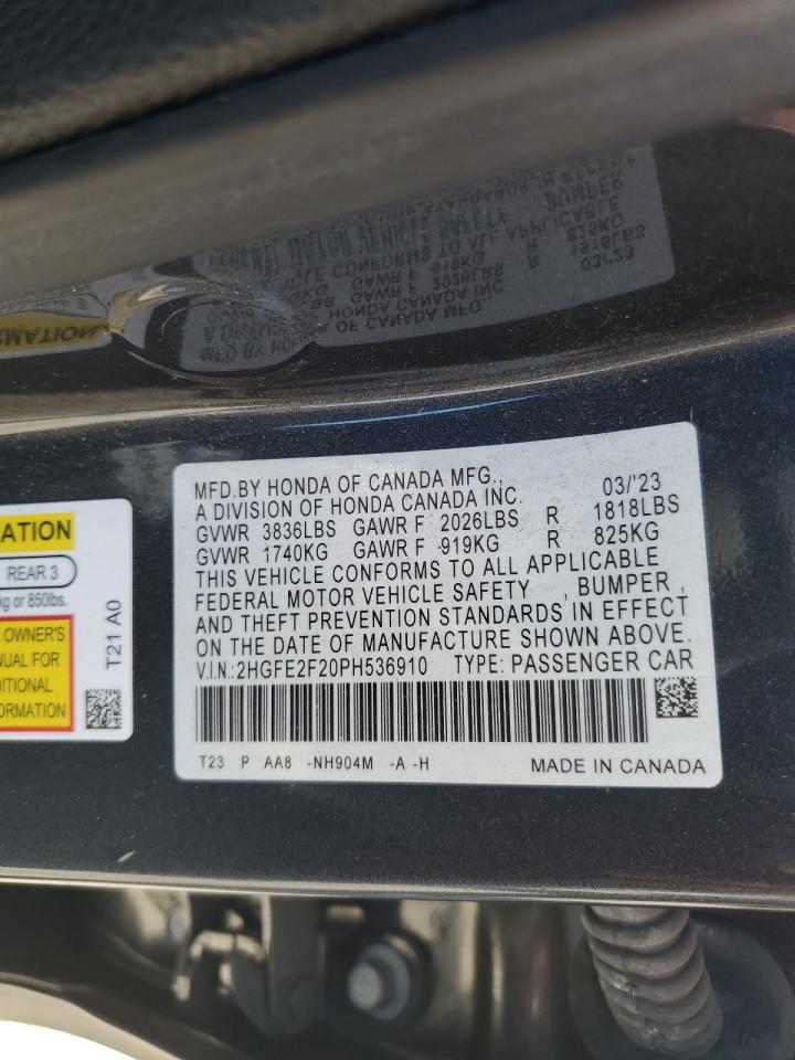 2023 Honda Civic Lx VIN: 2HGFE2F20PH536910 Lot: 91301055