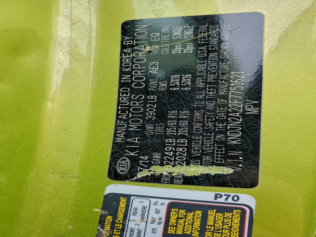 2015 Kia Soul VIN: KNDJN2A22F7751621 Lot: 94379095