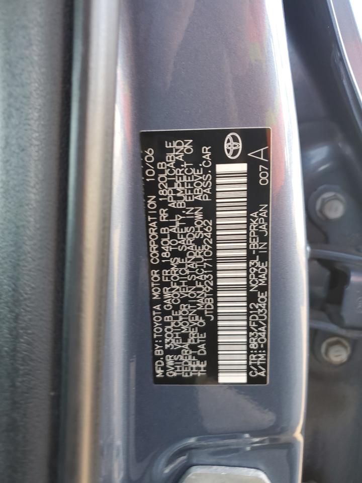 2007 Toyota Yaris VIN: JTDBT923171092462 Lot: 91532775