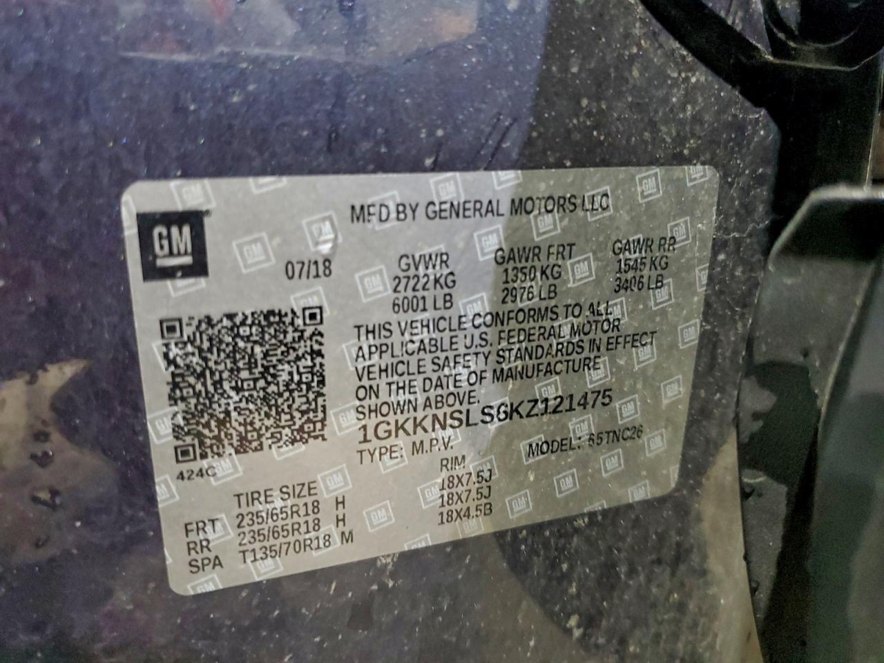 2019 GMC Acadia Sle VIN: 1GKKNSLS6KZ121475 Lot: 94335625