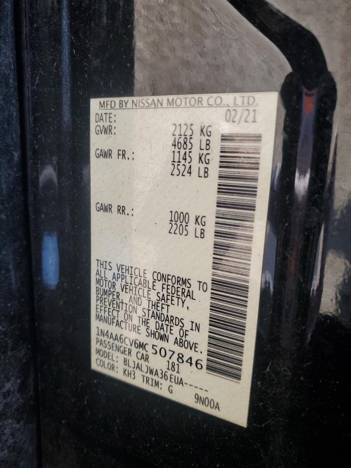 2021 Nissan Maxima Sv VIN: 1N4AA6CV6MC507846 Lot: 90728005