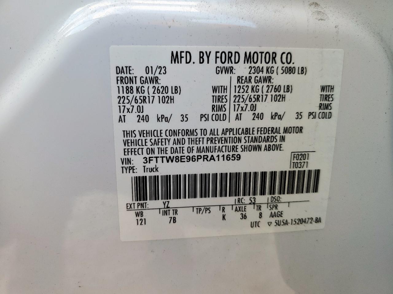 2023 Ford Maverick Xl VIN: 3FTTW8E96PRA11659 Lot: 93104425